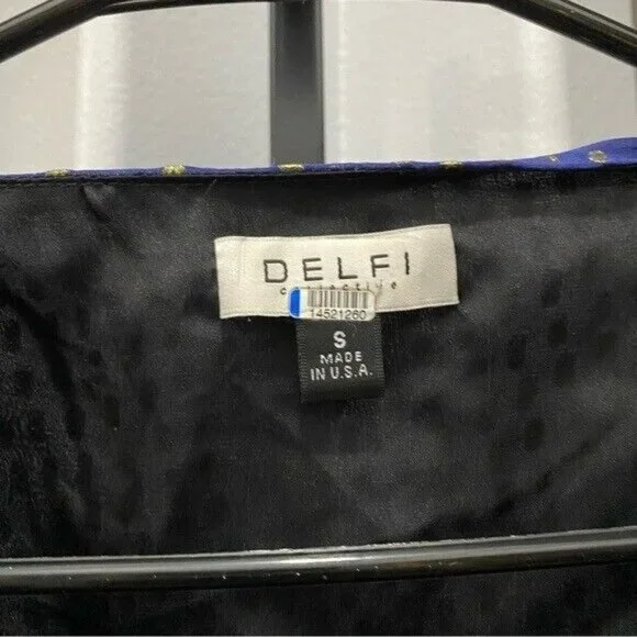 DELFI Collective Cerise Gown Size Small $648 Blue Polka Dot Metallic Gold - Picture 5 of 8